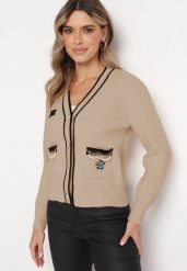 Beżowy Kardigan z Wiskozy i Łańcuszkami Seime. Brązowe kardigany damskie Born2be, bez wzorów, z jeansu. Za 139.99 zł.
