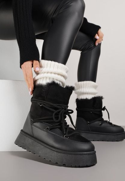 Czarne Śniegowce na Grubej Podeszwie z Futerkiem Alwedra. Czarne śniegowce damskie Born2be, z jeansu. Za 89.99 zł.