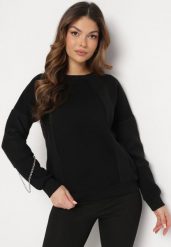Czarna Bluza z Ozdobnym Łańcuszkiem Letonia. Czarne bluzy bez kaptura damskie Born2be, z bawełny. Za 89.99 zł.