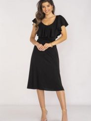 Sukienka Model A659 Black - awama. Czarne sukienki damskie Awama, na spotkanie biznesowe, na lato, l, bez wzorów, z elastanu, eleganckie, bez kołnierzyka, plus size, bez ramiączek, midi. Za 276.30 zł.