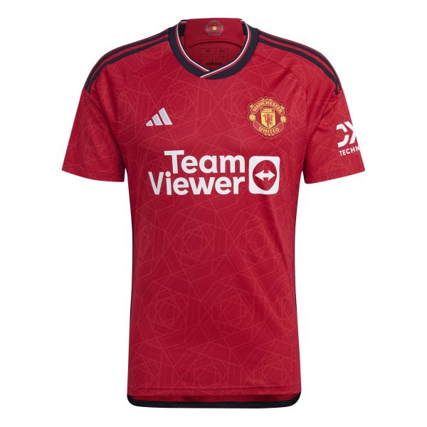 Koszulka domowa Manchester United 2023/24. Czerwone t-shirty sportowe męskie Adidas, l, bez ramiączek, do piłki nożnej. Za 347.95 zł.