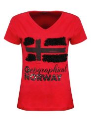 Geographical Norway Koszulka "Jarine" w kolorze czerwonym rozmiar: L. Czerwone bluzki damskie Geographical Norway, l, bez wzorów, bez kołnierzyka, bez ramiączek. Za 65.85 zł.