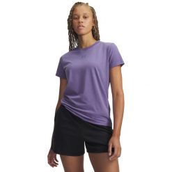 Koszulka Under Armour Ua Rival Core Ss Damskie. Fioletowe bluzki sportowe damskie Under Armour, m, z bawełny, bez kołnierzyka, bez ramiączek. Za 225.99 zł.