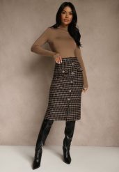 Czarno-Beżowa Tweedowa Spódnica Ołówkowa w Kratę z Guzikami Aretusa. Czarne spódniczki damskie Renee, m, bez wzorów, biznesowe, z podwyższonym stanem, midi, ołówkowe. Za 69.99 zł.