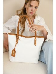 Anna Morellini Skórzany shopper bag "Lauretta" w kolorze białym - 40 x 32 x 12 cm rozmiar: onesize. Białe shopper bag damskie Anna Morellini, bez wzorów, z materiału, na ramię, bez dodatków. Za 305.92 zł.