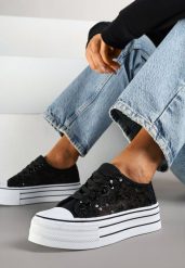 Czarne Trampki Vices z Siateczki z Cekinami na Grubej Podeszwie Telanila. Czarne trampki i tenisówki damskie Renee, bez wzorów, z jeansu. Za 59.99 zł.
