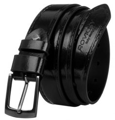 Pasek męski czarny Rovicky PLW-R-11 BLACK. Czarne paski męskie ROVICKY, z aplikacjami, z lakierowanej skóry. Za 43.00 zł.