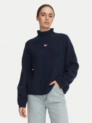 Tommy Jeans Sweter Badge DW0DW23349 Granatowy Relaxed Fit. Niebieskie swetry klasyczne damskie Tommy Jeans, l, z jeansu, bez kołnierzyka. Za 449.99 zł.
