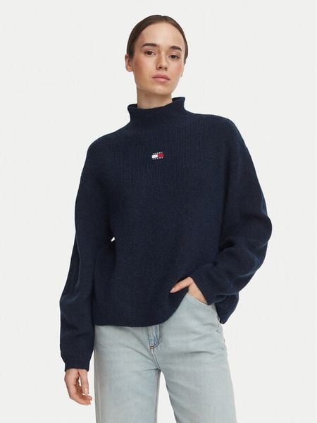 Tommy Jeans Sweter Badge DW0DW23349 Granatowy Relaxed Fit. Niebieskie swetry klasyczne damskie Tommy Jeans, l, z jeansu, bez kołnierzyka. Za 449.99 zł.