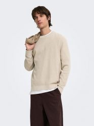 ONLY & SONS Sweter w kolorze kremowym rozmiar: M. Brązowe swetry męskie Only & Sons, m, bez wzorów, z bawełny, bez kołnierzyka. Za 104.95 zł.