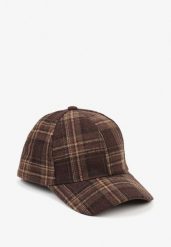 Brązowa Czapka z Daszkiem w Kratkę Venesse. Brązowe czapki z daszkiem damskie Born2be, bez wzorów, z jeansu. Za 34.99 zł.