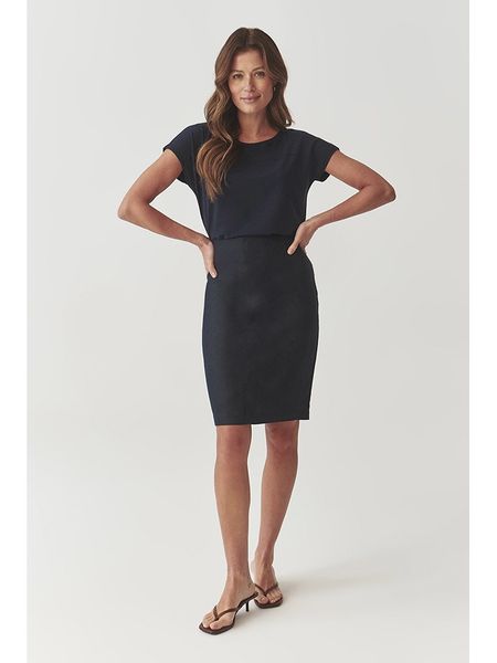 TATUUM Lniana spódnica w kolorze granatowym rozmiar: 34. Niebieskie spódniczki damskie Tatuum, bez wzorów, midi. Za 104.64 zł.