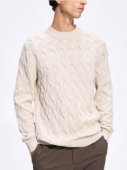Strukturalny sweter z bawełny - beżowy. Brązowe swetry męskie Reserved, l, bez wzorów, z bawełny, bez kołnierzyka. Za 149.99 zł.