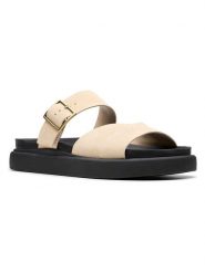 Clarks Skórzane klapki "Aristella" w kolorze kremowym rozmiar: 37,5. Brązowe klapki damskie Clarks, bez wzorów, bez obcasa. Za 197.17 zł.