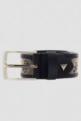 GUESS Granatowy męski pasek w monogram Boston H35, Rozmiar M. Niebieskie paski męskie Guess, z aplikacjami, z jeansu, eleganckie. W wyprzedaży za 249.99 zł.