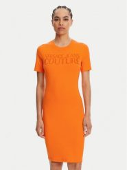 Versace Jeans Couture Sukienka codzienna 78HAOS04 Pomarańczowy Slim Fit. Brązowe sukienki damskie Versace Jeans Couture, na co dzień, s, bez wzorów, z bawełny, bez kołnierzyka, bez ramiączek, proste. Za 619.99 zł.