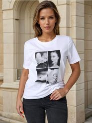 Koszulka z nadrukiem - biały. Białe t-shirty damskie Sinsay, l, bez wzorów, bez kołnierzyka. W wyprzedaży za 14.99 zł.