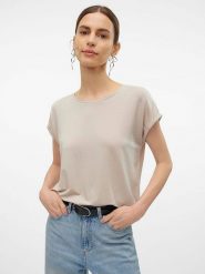 Vero Moda Koszulka w kolorze kremowym rozmiar: L. Brązowe bluzki damskie Vero Moda, l, bez wzorów, bez kołnierzyka. Za 61.89 zł.