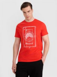 4F T-shirt regular z nadrukiem siatkarskim męski - czerwony M. Czerwone t-shirty męskie 4f, l, bez wzorów, z bawełny, bez kołnierzyka. Za 69.99 zł.