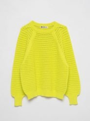 Sweter damski o ażurowym splocie limonkowy Funia 300. Zielone swetry klasyczne damskie Big Star, l, z jeansu, bez kołnierzyka. W wyprzedaży za 139.99 zł.