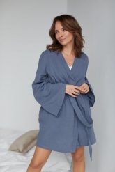 SZLAFROK ELISE NIEBIESKI L - Flawless. Niebieskie szlafroki damskie Flawless, l, bez wzorów, z bawełny. Za 270.00 zł.