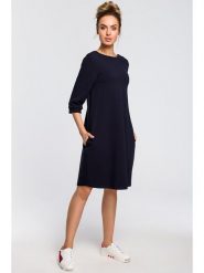 Made of emotion Sukienka w kolorze granatowym rozmiar: S. Niebieskie sukienki damskie Made Of Emotion, s, bez wzorów, bez kołnierzyka, bez ramiączek, midi, bombki. Za 127.99 zł.