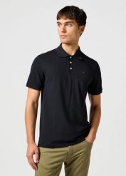 MESKA KOSZULKA WRANGLER POLO SHIRT BLACK 112365465. Czarne koszulki polo męskie Wrangler, xl, bez wzorów, bez ramiączek. Za 99.99 zł.