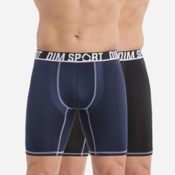 Zestaw 2 Bokserów Długich DIM Microfibre Sport. Czarne bokserki męskie DIM, bez wzorów, z materiału. Za 188.00 zł.