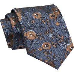 Elegancki, Klasyczny, Męski Krawat -ALTIES - Niebieski z Motywem Beżowobrązowych Kwiatów. Niebieskie krawaty i muchy męskie Alties, bez wzorów, z tkaniny, eleganckie. Za 49.00 zł.