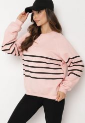Różowa Dzianinowa Bluza z Polarem Ozdobiona Poziomymi Paskami Labril. Czerwone bluzy bez kaptura damskie Born2be, l, z dzianiny. Za 44.99 zł.