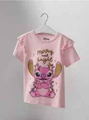 Bawełniana koszulka z nadrukiem Stitch - różowy. Czerwone koszulki dziewczęce Sinsay, l, bez wzorów, z bawełny, bez ramiączek. Za 15.99 zł.