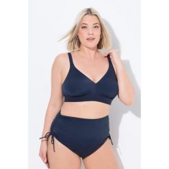 Damskie figi od bikini marszczona taśma wypełnienie z przodu. Niebieskie bikini damskie Ulla Popken, bez wzorów, plus size. W wyprzedaży za 100.99 zł.
