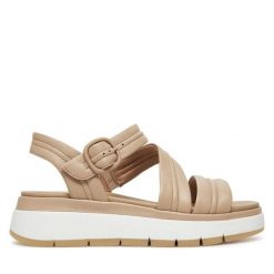 Sandały Clarks. Brązowe sandały damskie Clarks, bez wzorów, bez obcasa, na koturnie. Za 289.99 zł.