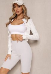 Jasnoszare Sportowe Szorty Kolarki Prążkowane High Waist Steiama. Szare spodenki sportowe damskie Renee, l, z materiału, do biegania. Za 24.99 zł.
