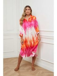Plus Size Company Sukienka w kolorze różowo-pomarańczowo-białym rozmiar: 38. Różowe sukienki damskie Plus Size Company, plus size, bez wzorów, klasyczne, bez kołnierzyka, plus size, bez ramiączek, midi. Za 122.67 zł.