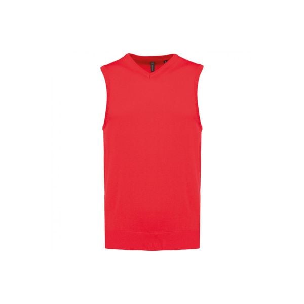 Sweter bez rękawów z dekoltem w szpic Kariban. Czerwone swetry klasyczne damskie KARIBAN, na zimę, m, bez wzorów, z bawełny, bez kołnierzyka. Za 194.00 zł.