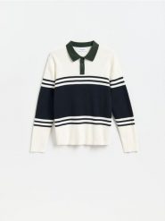 Bawełniany sweter polo - wielobarwny. Swetry męskie Reserved, l, bez wzorów, z bawełny, bez kołnierzyka. Za 139.99 zł.