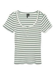 Vero Moda Koszulka w kolorze biało-zielonym rozmiar: S. Białe bluzki damskie Vero Moda, s, bez wzorów, prążkowane, bez kołnierzyka, bez ramiączek. Za 55.95 zł.