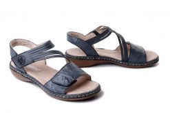 Rieker 65964-12 Niebieski, sandały damskie. Niebieskie sandały damskie Rieker, bez wzorów, ze skóry, bez obcasa. Za 319.90 zł.