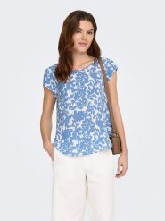 ONLY Bluzka w kolorze błękitno-białym rozmiar: 40. Niebieskie bluzki damskie Only, bez wzorów, bez kołnierzyka, bez ramiączek. Za 61.75 zł.