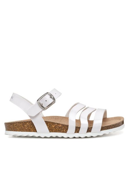 Geox Sandały J Adriel J558MF 000HH C1000 S Biały. Białe sandały dziewczęce Geox, ze skóry, bez zapięcia. Za 219.99 zł.