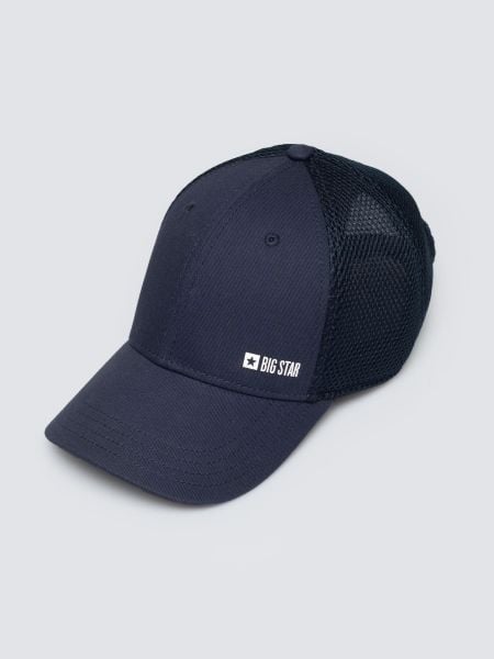 Czapka męska z daszkiem z kontrastowym logo granatowa Vintyg 403. Niebieskie czapki męskie Big Star, na lato, bez wzorów, klasyczne. Za 79.99 zł.