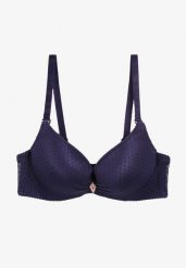 Granatowy Push-Up Biustonosz Koronkowy na Regulowanych Ramiączkach Lunetia. Niebieskie biustonosze Renee, bez wzorów, z koronki. Za 34.99 zł.