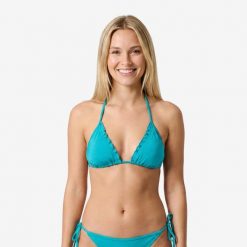 Góra kostiumu kąpielowego damska Decathlon Mae Cancan. Niebieskie bikini damskie Decathlon, bez wzorów. Za 44.99 zł.