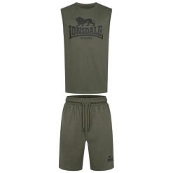 Tank top i zestaw szortów Lonsdale Allanton. Czarne szorty męskie Lonsdale, bez wzorów, z bawełny, eleganckie. Za 243.50 zł.