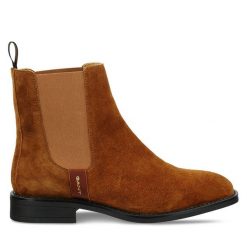 Sztyblety Gant. Brązowe botki damskie Gant, bez obcasa, na płaskiej podeszwie, bez zapięcia. Za 609.99 zł.