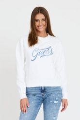 GUESS Biała bluza z cyrkoniami. Białe bluzy bez kaptura damskie Guess, s. W wyprzedaży za 226.99 zł.
