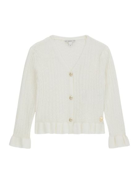 Guess Kardigan K6RR03 Z4530 Biały Regular Fit. Białe swetry dziewczęce Guess, z aplikacjami, z syntetyku, bez kołnierzyka. Za 169.99 zł.