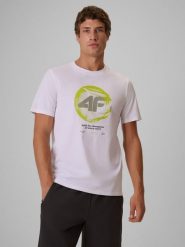 4F T-shirt regular z nadrukiem męski - biały XL. Białe t-shirty męskie 4f, l, bez wzorów, z bawełny, bez kołnierzyka. Za 79.99 zł.