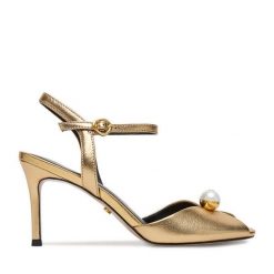 Sandały GINO ROSSI. Żółte sandały damskie Gino Rossi, bez wzorów, bez obcasa, na szpilce. Za 429.99 zł.